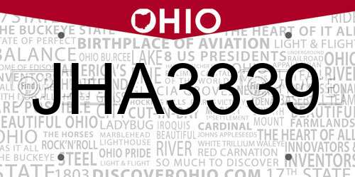 JHA3339 Ohio License Plate