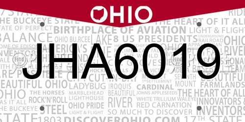 JHA6019 Ohio License Plate