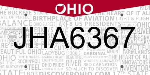JHA6367 Ohio License Plate