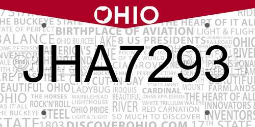 JHA7293 Ohio License Plate