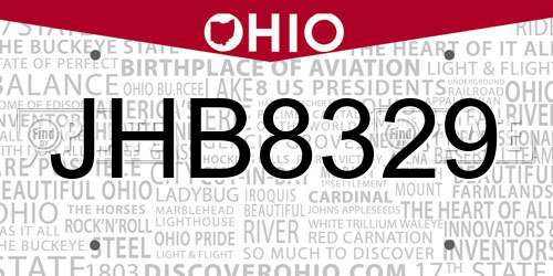 JHB8329 Ohio License Plate