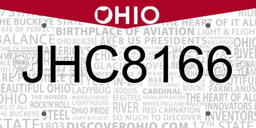 JHC8166 Ohio License Plate