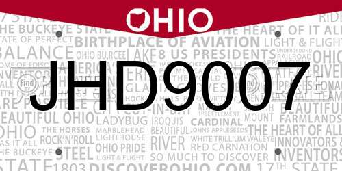 JHD9007 Ohio License Plate
