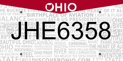 JHE6358 Ohio License Plate