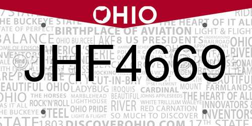 JHF4669 Ohio License Plate