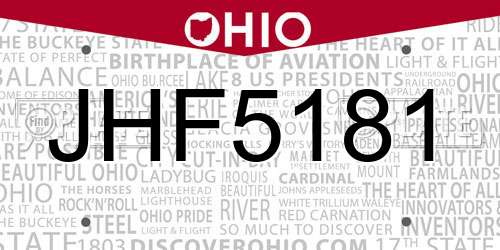 JHF5181 Ohio License Plate
