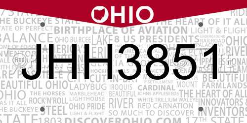 JHH3851 Ohio License Plate
