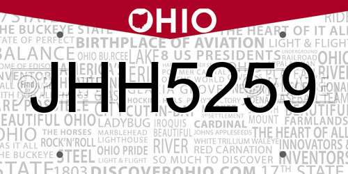JHH5259 Ohio License Plate