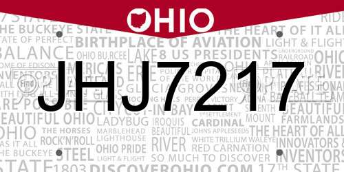 JHJ7217 Ohio License Plate