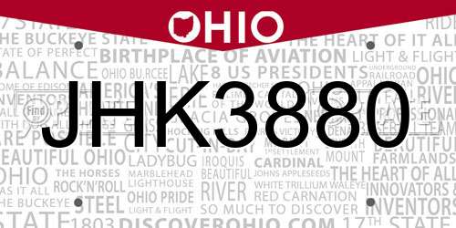 JHK3880 Ohio License Plate