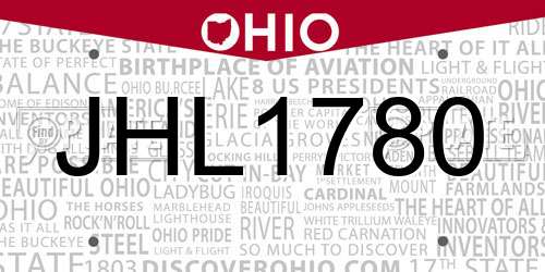 JHL1780 Ohio License Plate