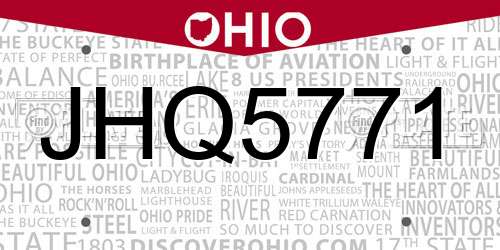 JHQ5771 Ohio License Plate