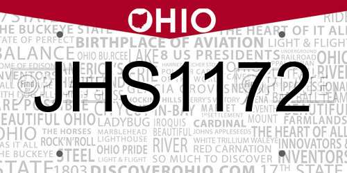 JHS1172 Ohio License Plate