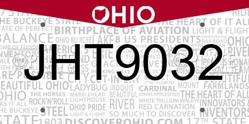 JHT9032 Ohio License Plate