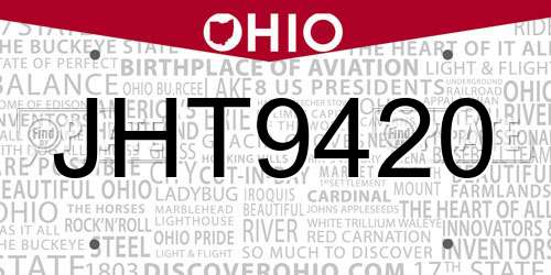 JHT9420 Ohio License Plate