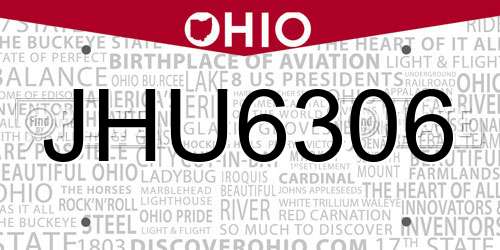 JHU6306 Ohio License Plate