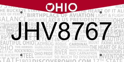 JHV8767 Ohio License Plate