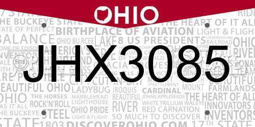 JHX3085 Ohio License Plate