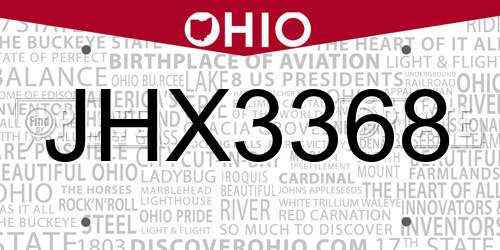 JHX3368 Ohio License Plate