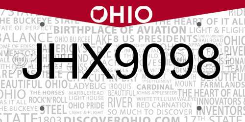 JHX9098 Ohio License Plate