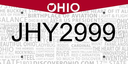 JHY2999 Ohio License Plate