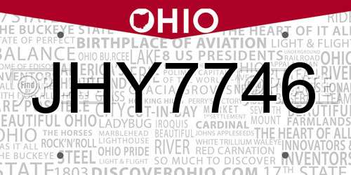 JHY7746 Ohio License Plate