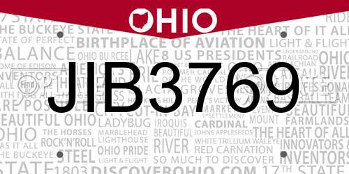 JIB3769 Ohio License Plate