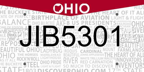 JIB5301 Ohio License Plate