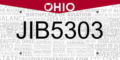 JIB5303 Ohio License Plate