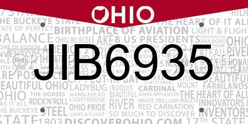 JIB6935 Ohio License Plate