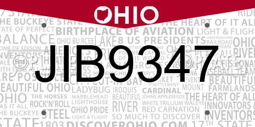 JIB9347 Ohio License Plate
