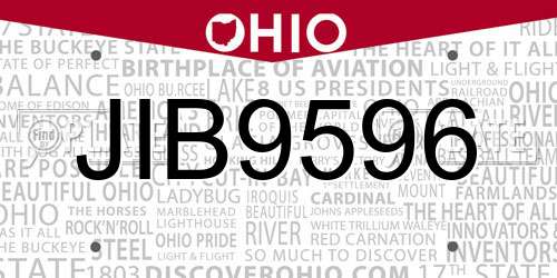 JIB9596 Ohio License Plate
