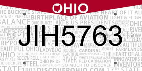 JIH5763 Ohio License Plate