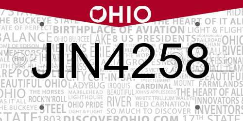 JIN4258 Ohio License Plate