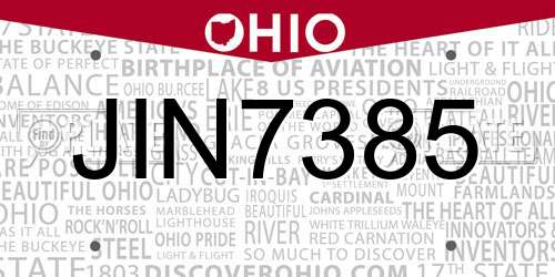 JIN7385 Ohio License Plate