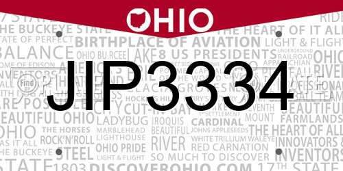 JIP3334 Ohio License Plate