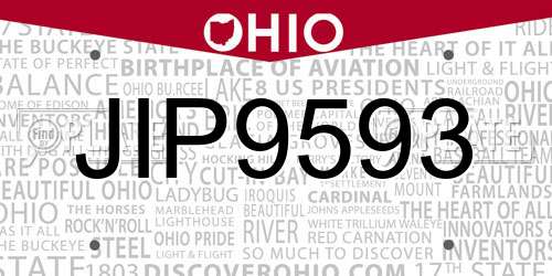 JIP9593 Ohio License Plate