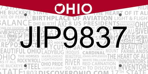JIP9837 Ohio License Plate
