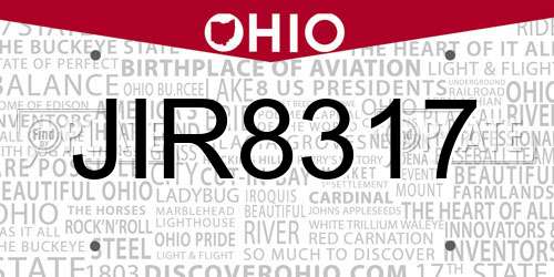 JIR8317 Ohio License Plate