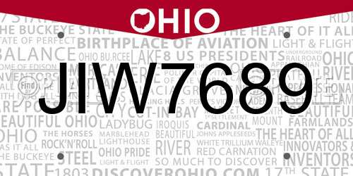 JIW7689 Ohio License Plate