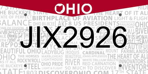 JIX2926 Ohio License Plate