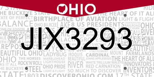 JIX3293 Ohio License Plate