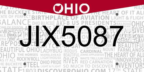 JIX5087 Ohio License Plate