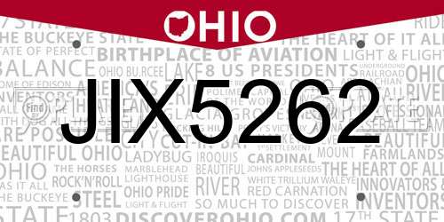 JIX5262 Ohio License Plate