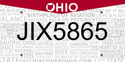 JIX5865 Ohio License Plate