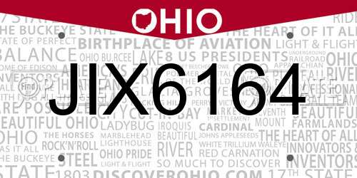JIX6164 Ohio License Plate