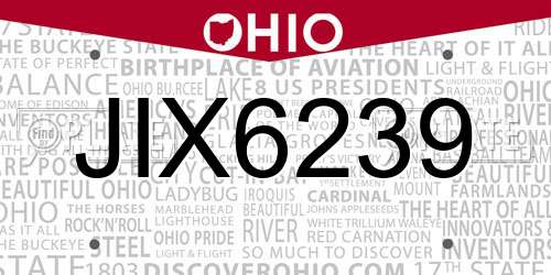 JIX6239 Ohio License Plate