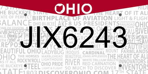 JIX6243 Ohio License Plate