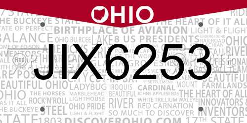JIX6253 Ohio License Plate