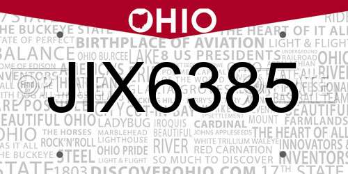 JIX6385 Ohio License Plate